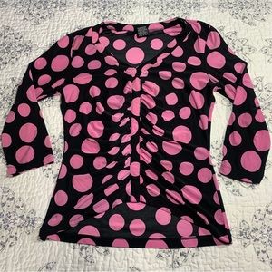 Y2k black and pink polka dot blouse